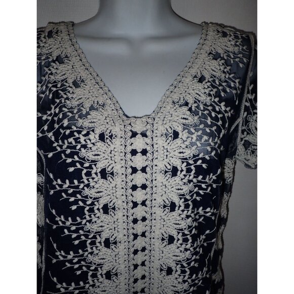 Ultra Pink Jillian Top Women S blue White Lace Boho‎ Casual Retro Embroidered - Picture 5 of 8